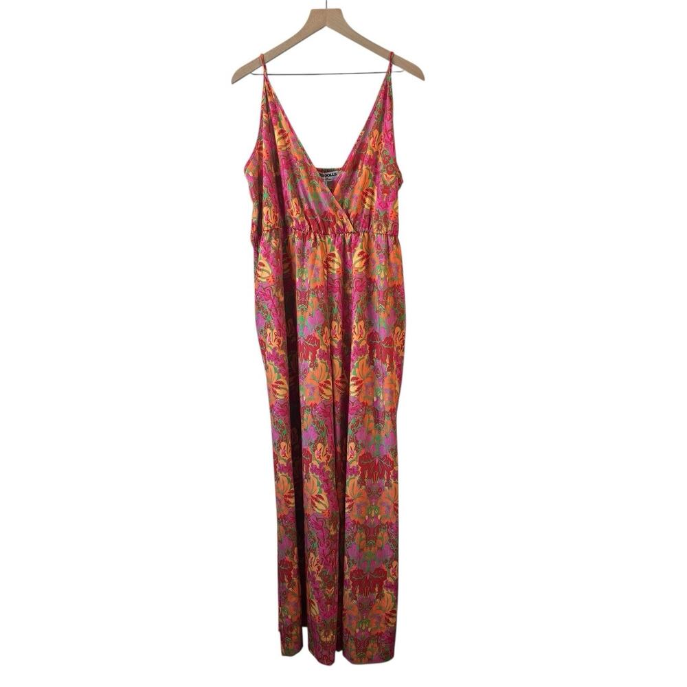 Rebdolls Womens‎ Jumpsuit 1X Multicolor Stretch Spaghetti Strap Pockets New